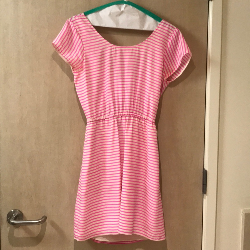 Madewell pink striped silk dress, w/ tie back, XS